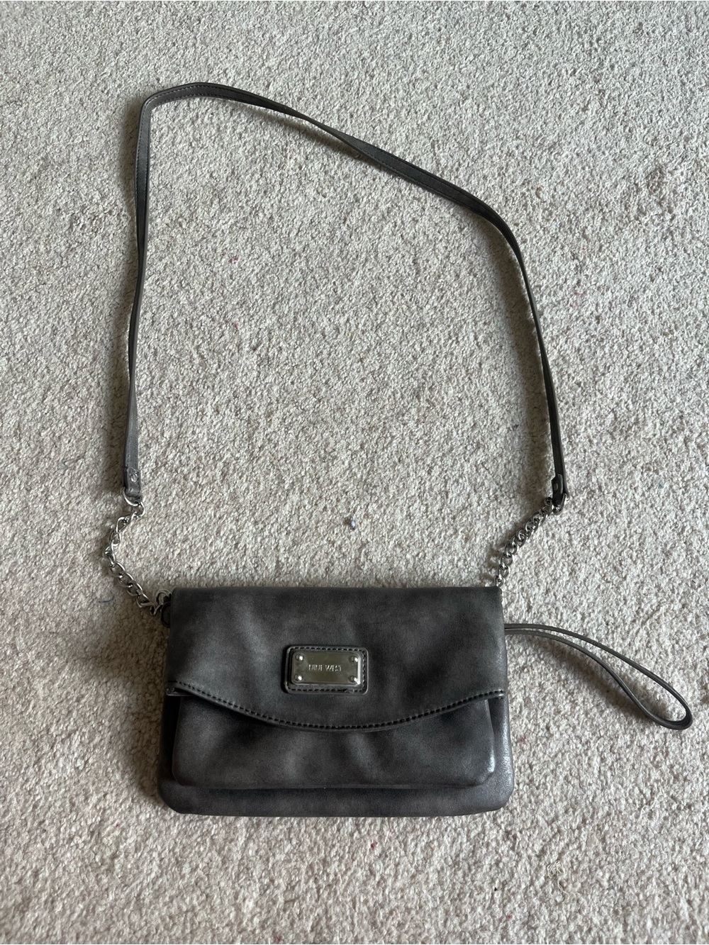 Nine West  Charcoal Gray Leather Crossbody Wristlet